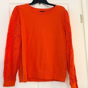 Talbots Orange Eyelet Sleeve Sweatshirt.